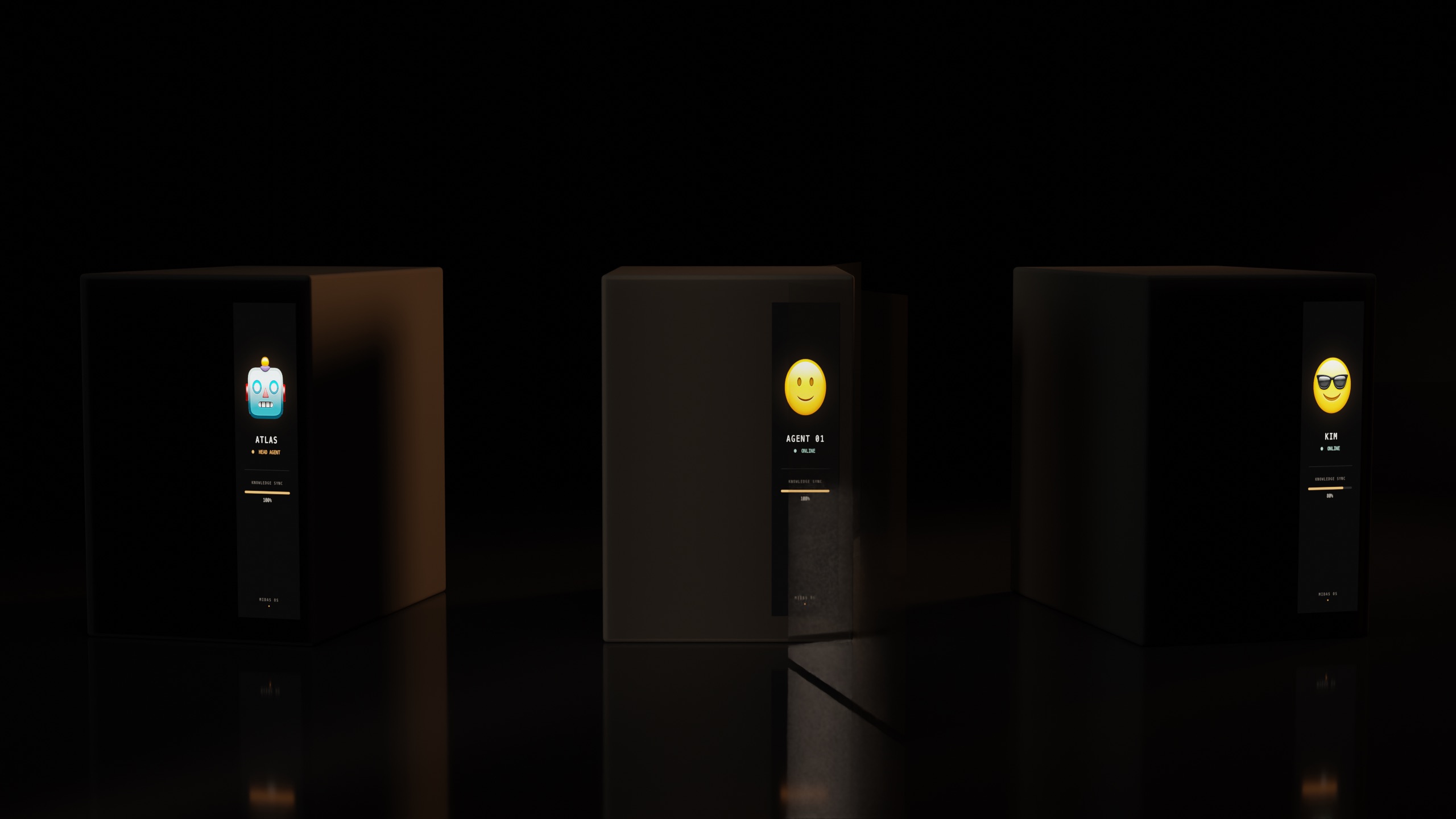 Three devices side by side, each with a different emoji face